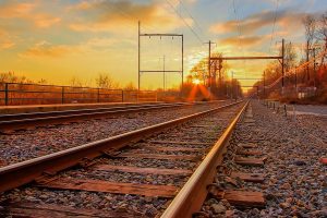 Train tracks at sunset